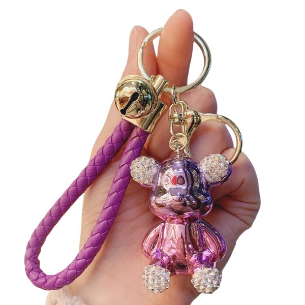 HSYHERE Women Fashionable Lovely Diamond Bear Keychain, Elegant Glossy Mirror