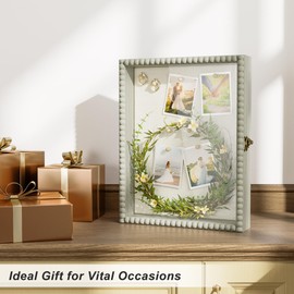 Love-KANKEI Shadow Box Frame 11x14, Deep Large Shadow Box Display Case with Unique Beads Door and Glass Window, Wood Memory Box for Pictures,Medals,Memorabilia,Collections Rustic Grey