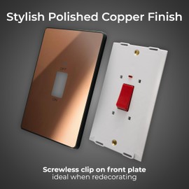 BG Electrical Large Cooker Control Switch Unit with LED Power Indicator, Double Plate, Double Pole, Screwless Front Plate, Evolve, Polished Copper, 45A, PCDCP72B