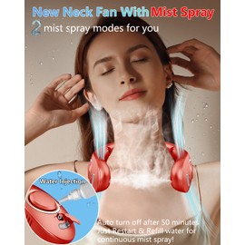 Portable Neck Fan with Mister,Hands Free Folded Neck Fan with LED Display&4 Fan Speeds, Misting Cooling Personal Fans for Your Neck,Foldaway Face Fan with Mist Birthday Gifts for Women Men Adult
