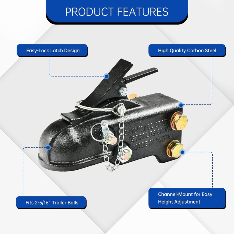 2-5/16" Adjustable Trailer Coupler, 15000LBS Capacity Heavy Duty Channel-Mount Cast