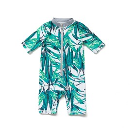 Baby Boys Sunsuit UPF 50+ Sun Protection All in One with Zipper Swimwear with Sun Hat(Grren,9-12Months)