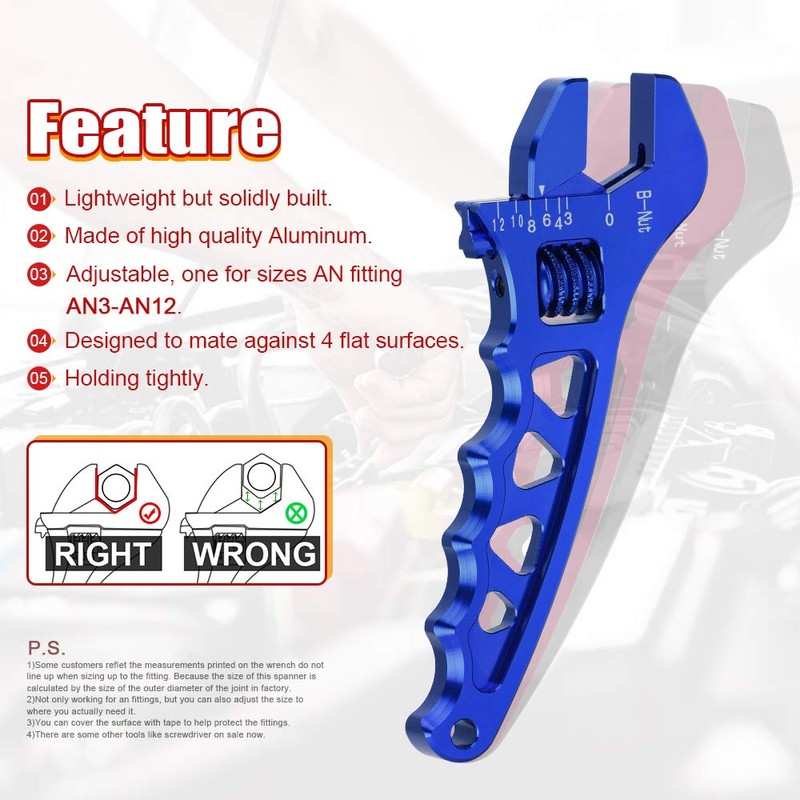 PTNHZ AN Adjustable Wrench Lightweight Aluminum AN3-AN12 Hose Fitting tool