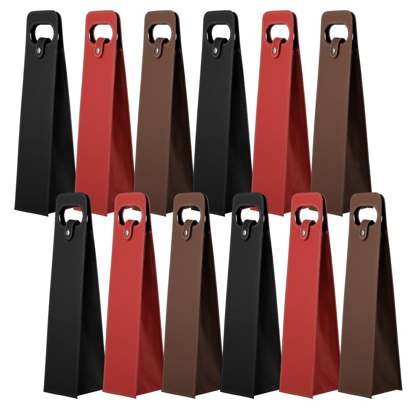 Toyosport 12 Pcs PU Leather Wine Present Bags, Reusable Single