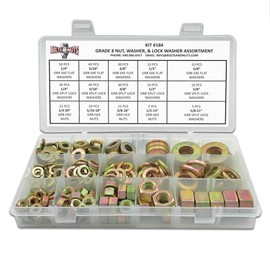 1/4-20", 5/16-18", & 3/8-16" Grade 8 Finished Hex Nuts, SAE Flat & Split Lock Washers Assortment - 351PCS!