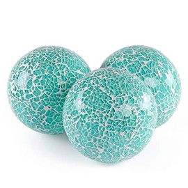 MDLUU 3 Pcs Decorative Orbs, Mosaic Sphere Balls, Centerpiece Balls for Bowls, Vases, Dining Table Decor, Diameter 4 Inches (Teal Blue)