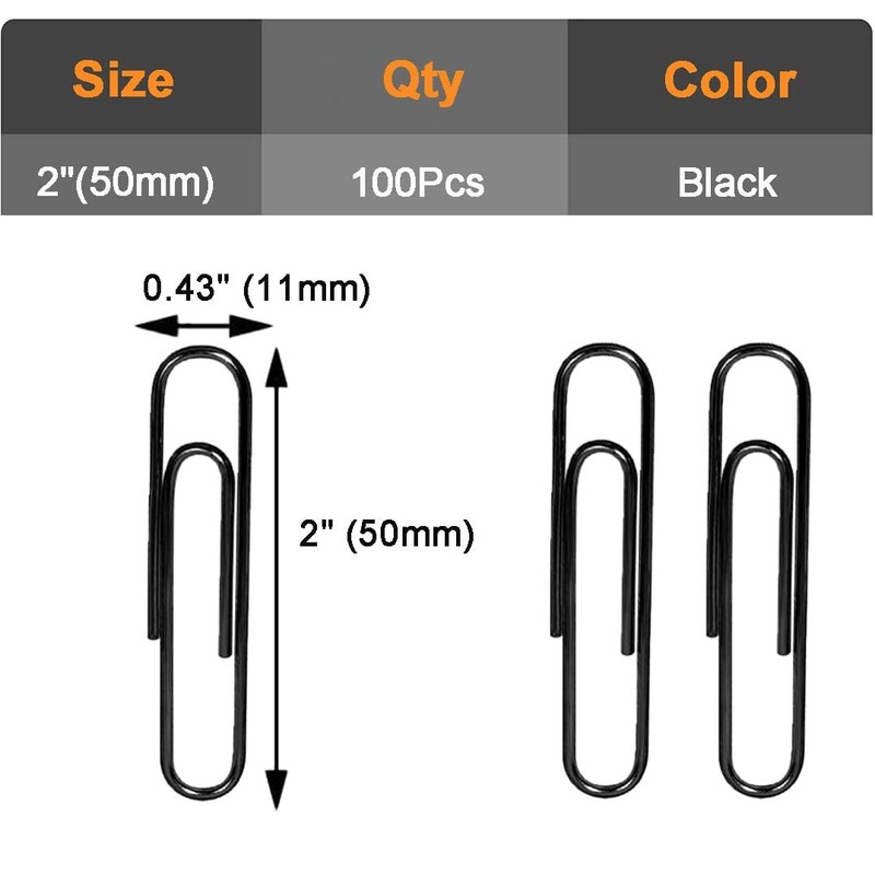 Vinaco Paper Clips Black, 100 Pack Large Paper Clips 2