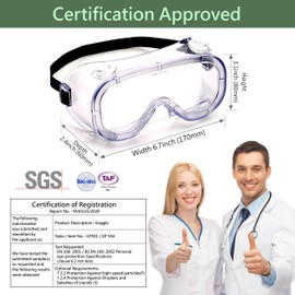 POLARS DESIGN Anti Fog Safety Goggles, CE EN 166 Certified Fits Over Eyeglasses Dust Chemical Splash Proof Clear Protective Goggles for Lab 10 pcs