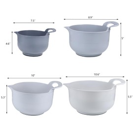 Cheeren Mixing Bowls - 4 Piece Nesting Plastic Mixing Bowl Set with Pour Spouts and Handles - Non Slip Bottom and Measurement Markings (Light Gray)