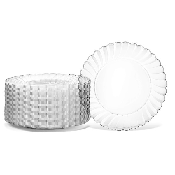 100 Premium Hard Clear Plastic Plates Set By Oasis Creations - 6" Clear Round Disposable Plates - Washable and Reusable