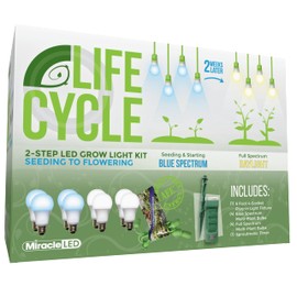 Miracle LED Plant Life Cycle 4-Socket Synchronized Grow Light Kit with 4 Blue Spectrum and 4 Full Spectrum Multi-Plant Bulbs with Sproutmatic Timer Controls