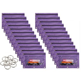 Wodison 24 Packs 3 Ring Binder Pen Pencil Case Pouch Bulk Set Stationery Bag for School Class Office Purple