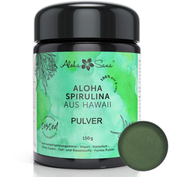 Aloha Sana - Hawaii Spirulina Pacifica Algae Powder, Ultraviolet Glass, Laboratory Tested, Energy Tested, Made in Germany (150 g)