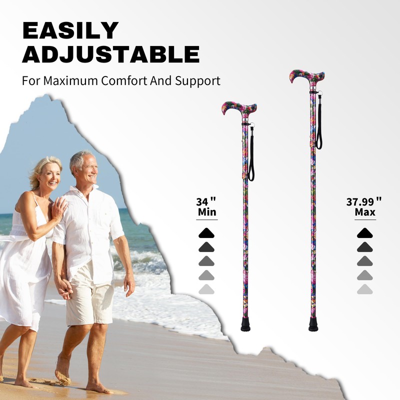 YOKABOZE Aluminum Adjustable Folding Cane with Floral Pattern – Twist-Lock