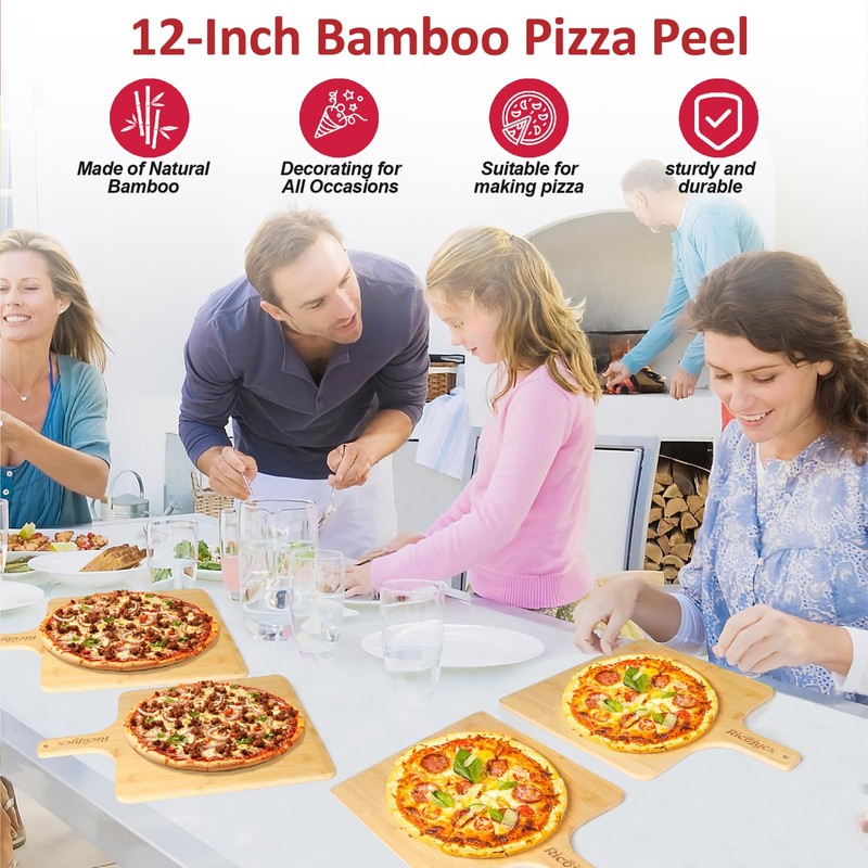 RICOJYCX Multilayer Bamboo Pizza Peel Rack, Contain 4 x 12