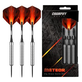 Champify® Meteor Brass Darts Set 23 g with Steel Tip | 3 Darts with 6 Shafts & Flights | Includes Other Accessories | Darts with Steel Tips