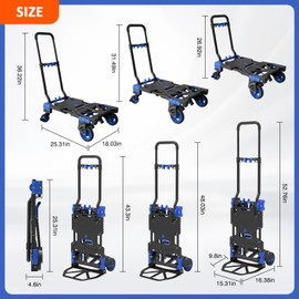 Garstc 2 in 1 Hand Truck Dolly Foldable with Folding Basket, 330lbs Capacity Heavy Duty Hand Truck, Combination of Four Wheels and Two Wheels Convertible Dolly Cart, Shopping,Moving,Family,Use