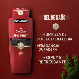 Old Spice Gel de baño refrescante para hombres, defensa 3X, ducha fresca 24/7 con aroma de larga duración, colección roja, Swagger con aroma a madera 
