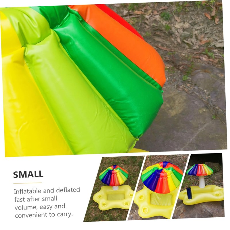 Kisangel 1Pc Inflatable Rainbow Umbrella Pool Cooler Floating Drink Tray