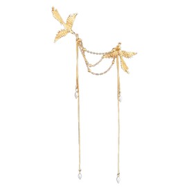Gold Plated Bird Tassel Brooch Pins for Women,Dainty Silver Pearl Fringe Bird Statement Dress Pins,Vintage Court Suit Gathering Jewelry Gift (Gold)