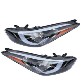 Headlight Headlamp Assembly for Hyundai Elantra 2014 2015 2016 Halogen Headlights Headlamps Replacement Black Housing Clear Lens W/LED Left and Right Side 921013Y500, 92102-3Y500, HY250218, HY2503187