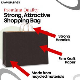 Faamilia Set of 10 large shopping bag 16x12x6 inch with strong handle. (Pack of 10 (Black)), Black, White, Brown