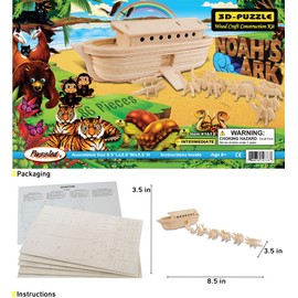 Puzzled 3D Wooden Noah's Ark Toy Puzzle Model Kit - DIY Activity Puzzle for Kids and Adults, Buildable Wooden Noah's Ark Model Toy, Educational Puzzles for Children
