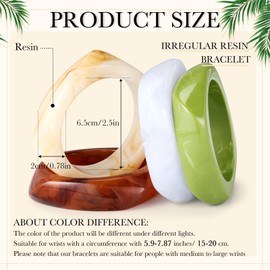 Landical 4 Pcs Colorful Square Acrylic Resin Bangle Bracelet Wide Geometric Irregular Wristbands Women(Retro Colors)