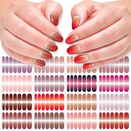 DANNEASY 16 Sheets Nail Polish Stickers Full Nail Wraps for Women Blue Glitter&Solid Color Fingernails Wrap Self Adhesive Nail Polish Strips Gel Nail Strips with Nail File, Cuticle Stick