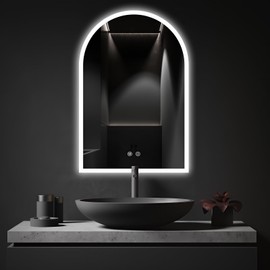 Niccy Arched LED Bathroom Mirror, 30"x20" Arch Frameless Frontlit & Backlit Mirrors for Wall, Arched Lighted Vanity Mirrors with Memory Function for Bathroom Bedroom, Defogger 3 Color, Explosion-Proof