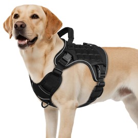 WINGOIN Black Tactical Dog Harness for Large Dogs, Heavy Duty No Pull Dog Harness with Handle, Adjustable Reflective Military K9 German Shepherd Big Size Dog Vest for Walking, Training, Hunting (L)