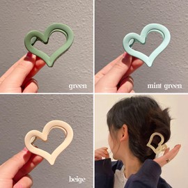 3Pcs Heart Hair Claw Clips for Women, Medium Matte Acrylic Non-Slip Hair Clips for Thin to Thick Hair, Cute Valentine's Day Hair Accessories for Women Girls, Beige Mint Green Green Hairpins