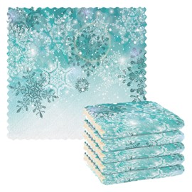 ALAZA Dish Towels Kitchen Cleaning Cloths Silver Winter Teal Turquoise Snowflakes Christmas Dish Cloths Absorbent Kitchen Towels Lint Free Bar Tea Soft Towel Kitchen Accessories Set of 6,11"x11"