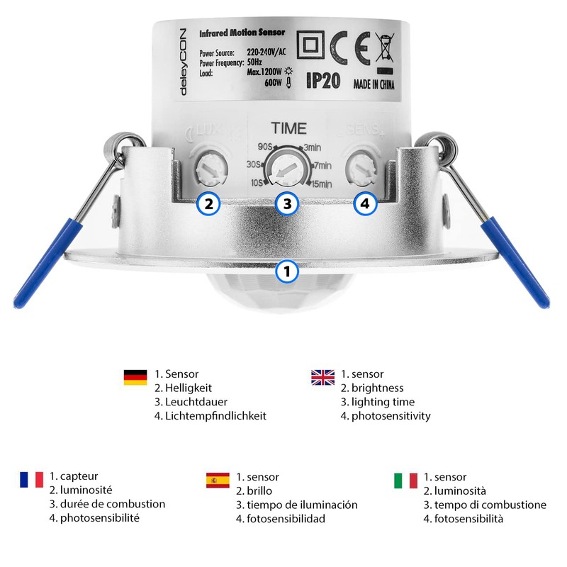 deleyCON 2 x Infrared Ceiling Motion Detectors Indoor Range 8