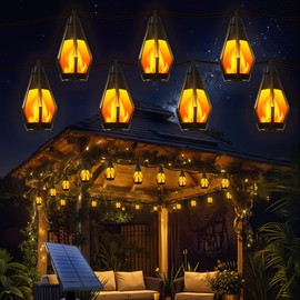 Solar String Lights Outdoor, 42Ft Patio Lights with 15 Flickering Flame Light Bulbs,Waterproof Warm White Outdoor Solar String Lights for Outside Garden Backyard Patio Gazebo Party Decoration