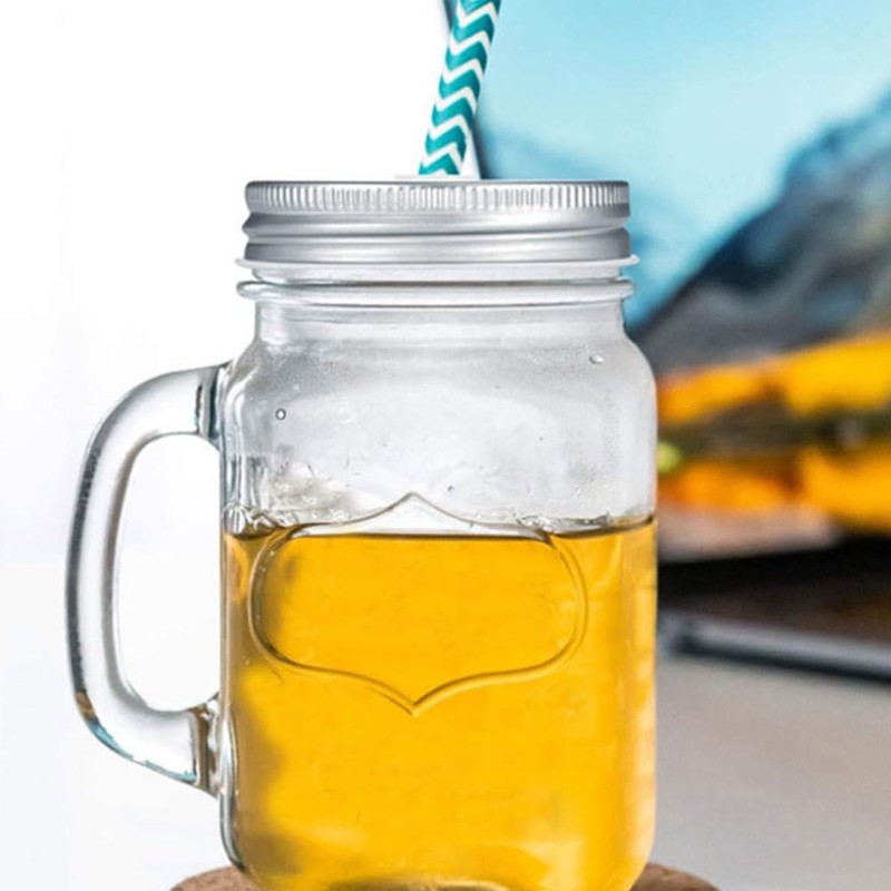LABRIMP 4pcs Stainless Steel Mason Jar Lids with Straw Hole