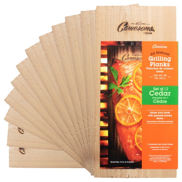 Grilling Planks - 12 Pack Cedar - Premium Extra Thick 1/2 Inch Western Cedar for Barbecue Salmon, Seafood, Steak, Burgers, Pork Chops, Vegetables and More!