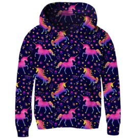 Ahegao Little Girls Pink Flower Hoodies for Kids 3D Printed Purple Pullover Sweatshirts With Big Pocket 3 4 5 6 Years Old Boys Casual Horse Sports Shirt Sweater Children Winter Hoody Clothes