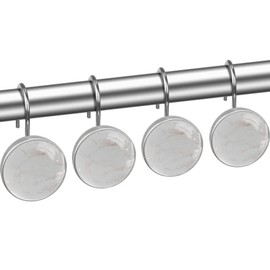 Beige Marble Cream Wall Tile White Decorative Shower Curtain Hooks Rings Set of 12 Hooks for Shower Curtain Rustproof Curtain Rings for Bathroom, 1.45x1.45 in/3.7x3.7cm