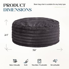 Hobestluk Bean Bag Chairs Beanbag Chair with Filler Adult Bean Bags with Fluffy Ripple Cover, Giant Bean Bag Chairs for Adults (Dark Grey, 5FT - 50" x 50" x 24")