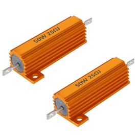ETOPARS 2Pcs 50W 25 Ohm Aluminium Case Resistor High Power Load Resistors Gold Shell Plate Wirewound Chassis Mounted Heatshink Housing Repair Test Metal Resistor
