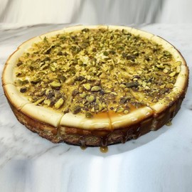 Andy Anand Caramel Pistachio Cheesecake 9" | Freshly Baked with Real California Cream Cheese, No Chemicals | All-Natural, Delicious & Decadent Dessert (2 lbs)