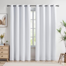 Urban Lotus White Linen Textured Full Blackout Curtain Panels 95 Inches Long Solid Color Room Darkening Thermal Inulated Drapes for Living Room/Bedroom Grommet Top Window Treatment, 52" W, 2 Panels
