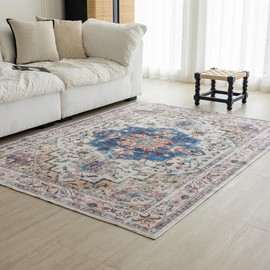 KEKUOU Area Rug 5x7 Washable Rug，Boho Tribal Area Rug，Non Slip Water Repellent Floor Carpet for Living Room Bathroom Bedroom(5'* 7'，Golden)