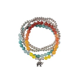 Akitai Charm Bracelets for Women - Aventurine Bracelet For Women - Mix Good Luck Stones - Farewell & Friendship Gifts - Crystals Stretch Bangle - Elephant Charm Protection Gemstone