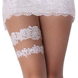 GARGALA Wedding Garters for Bride Bridal Lace Garters Set White Garter Size Optional (S)