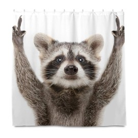 RSEBIDR Funny Raccoon Shower Curtain, 60''Wx72''H, Durable Waterproof Fabric, 12 Hooks, Bathroom