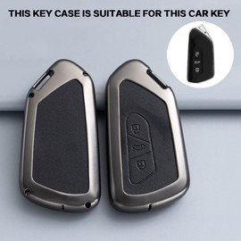 Car Key Fob Cover Compatible with VW Volkswagen ID3 ID4 Seat Leon MK4 Golf 8 GTI Skoda Octavia Tarraco Ateca 3 Button Alloy Car Key Case Cover with Leather Keychain (Black key case)