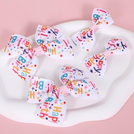 4pcs Happy Birthday Hair Bows Clips Cheer Barrettes for Little Teens Toddler Baby Girls Pink Hair Accessories 1 2 3 4 5 6 Years Birthday Party Dress Outfit Decoration Stuff Gift