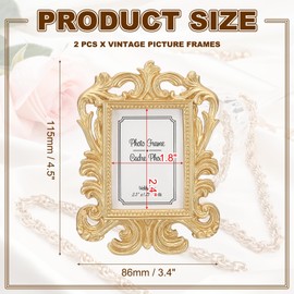 PATIKIL 2Pcs Mini Picture Frames, 2.4x1.8 Rectangle Resin Small Vintage Picture Frames Baroque Decor for Home Wedding Jewelry Display Hotel Decor Wall Art, Gold